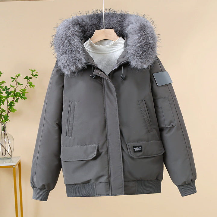Chaqueta bomber acolchada de señora con capucha de pelo sintético removible y puños acanalados