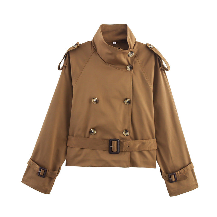 Abrigo trench de señora con cinturón y tapeta de botones doble
