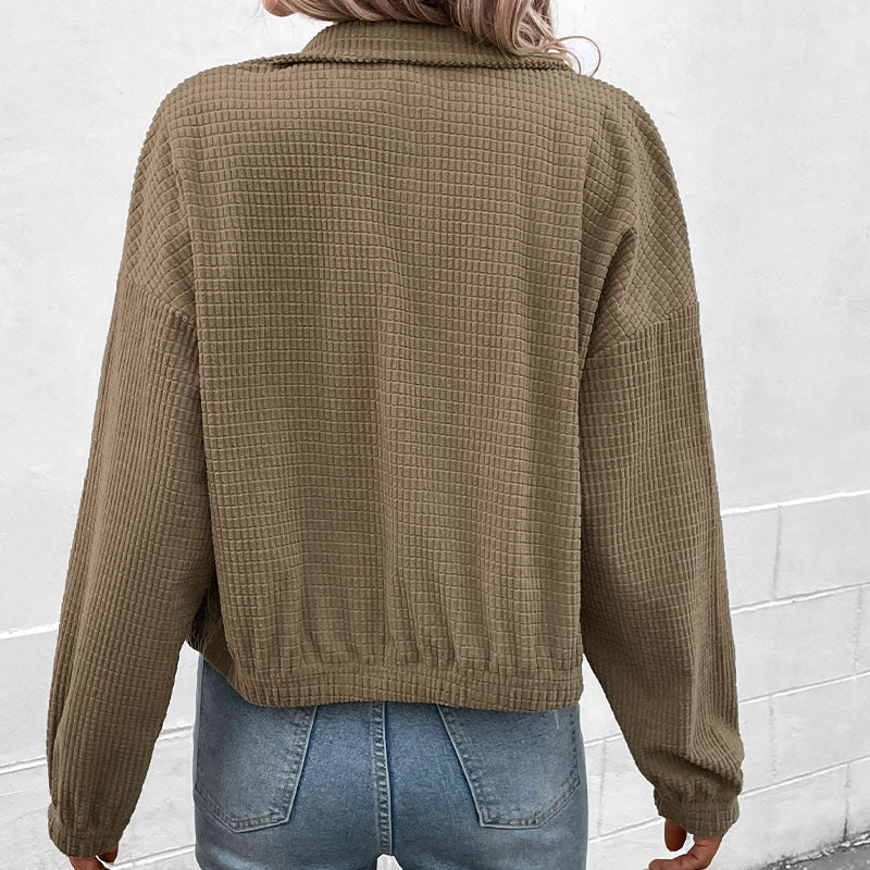 Chaqueta corta de manga larga para mujer con bolsillos