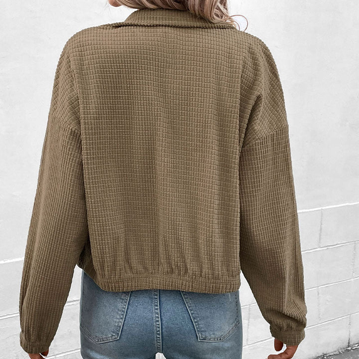 Chaqueta corta de manga larga para mujer con bolsillos