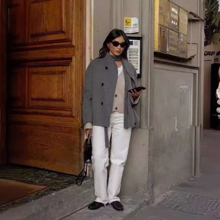 Abrigo oversized de mujer con cierre de cremallera doble y bolsillos