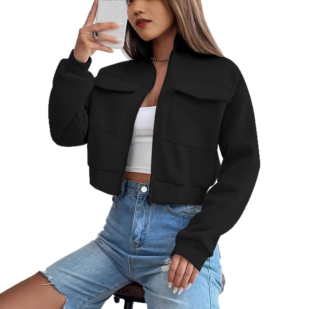 Chaqueta corta de ocio para mujer, con bolsillos y cremallera