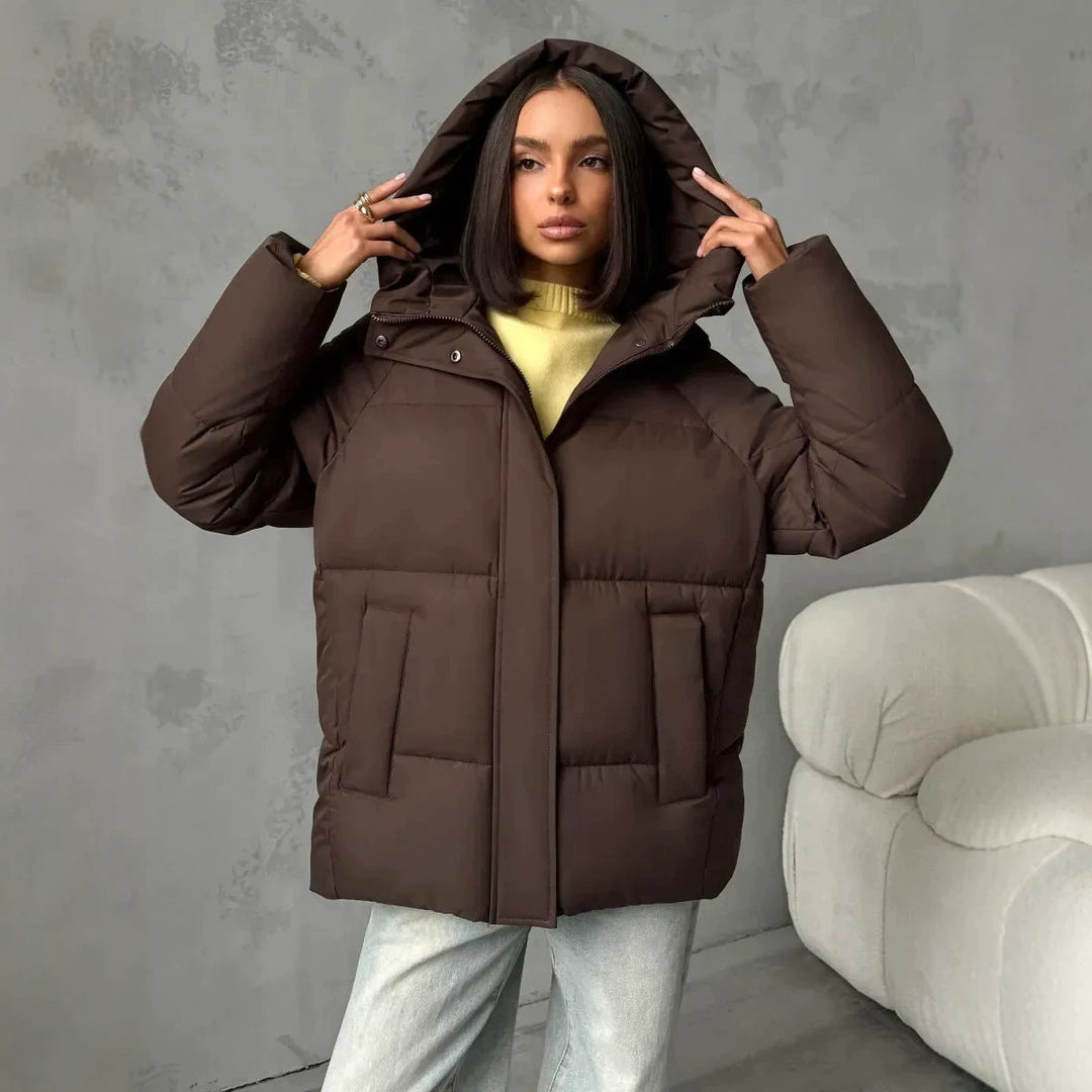 Abrigo acolchado oversized para mujer, con capucha y bolsillos integrados
