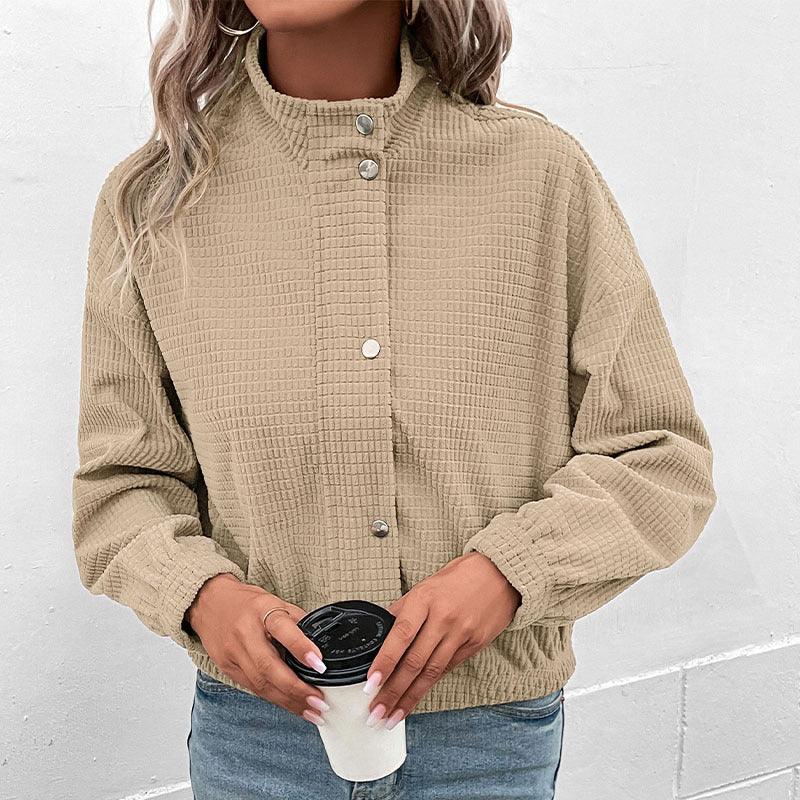 Chaqueta corta de manga larga para mujer con bolsillos
