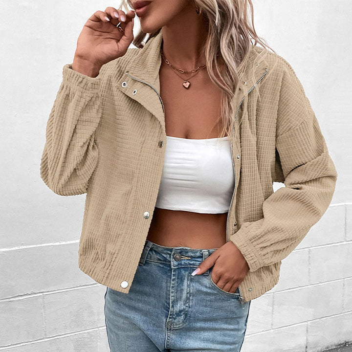 Chaqueta corta de manga larga para mujer con bolsillos