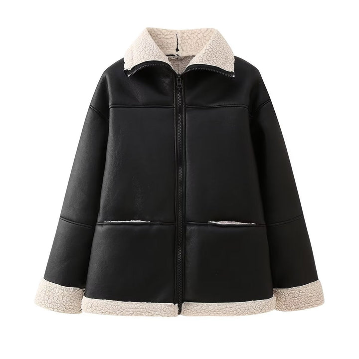 Blusón aviador oversized para señora, con bolsillos