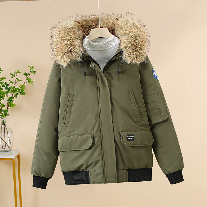 Chaqueta bomber acolchada de señora con capucha de pelo sintético removible y puños acanalados
