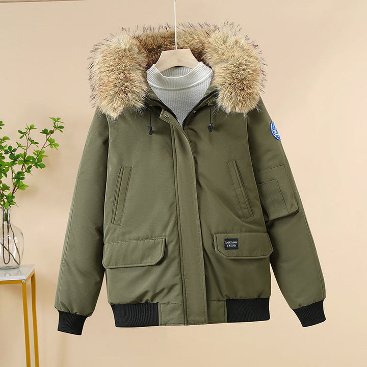 Chaqueta bomber acolchada de señora con capucha de pelo sintético removible y puños acanalados