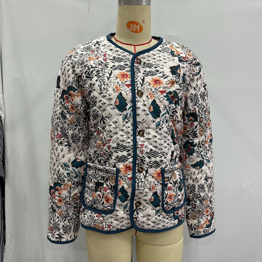 Abrigo de manga larga para mujer, con cuello redondo y bolsillos