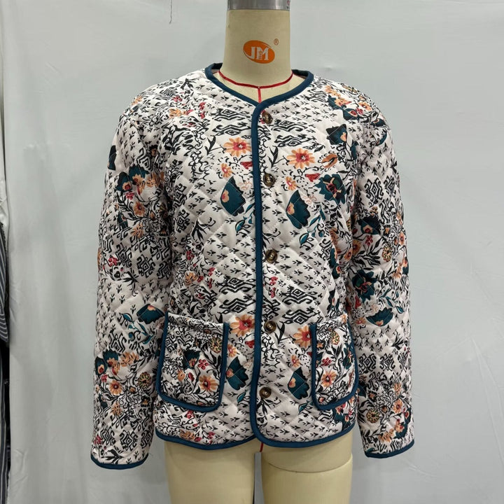 Abrigo de manga larga para mujer, con cuello redondo y bolsillos
