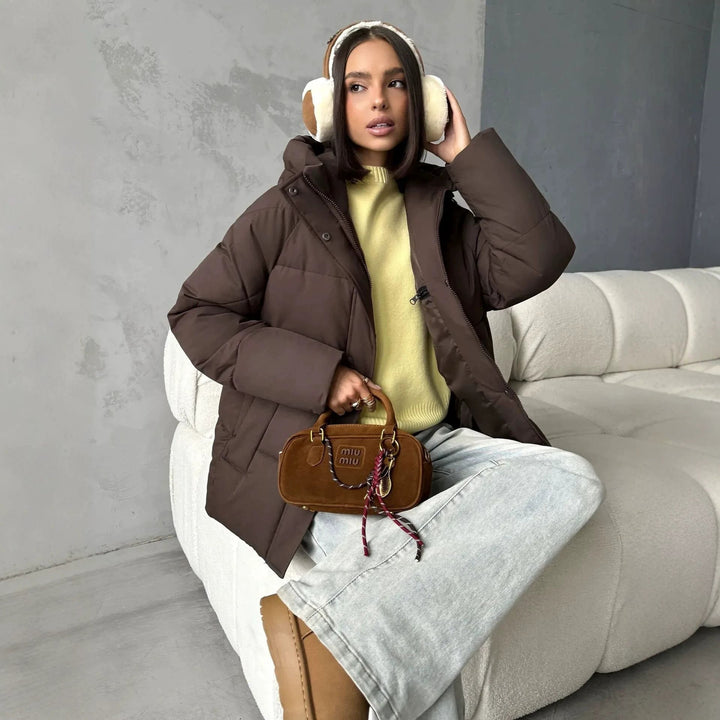 Abrigo acolchado oversized para mujer, con capucha y bolsillos integrados