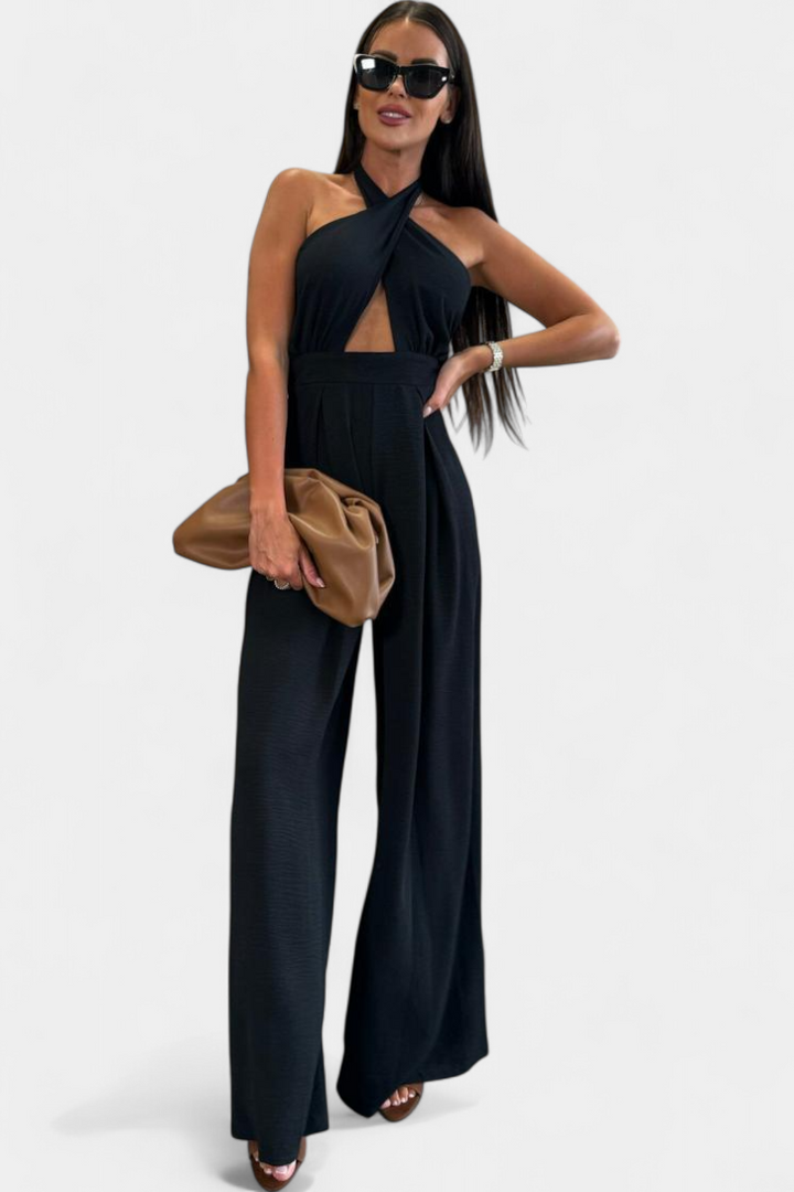 Jessica Mono Halter Cruzado sin Espalda y Pierna Ancha