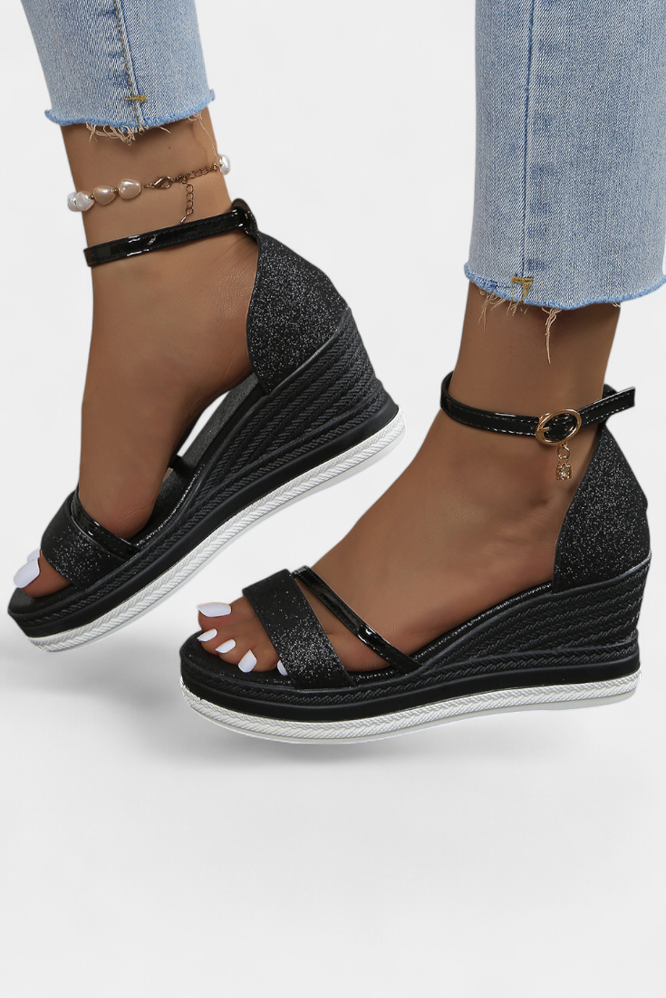 Corinne Sandalias Ortopédicas con Plataforma Wedge y Acabado Brillante