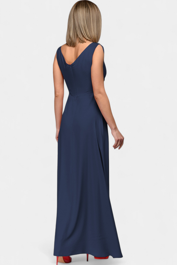 Rocío Vestido Largo con Drapeado Frontal y Escote Cruzado