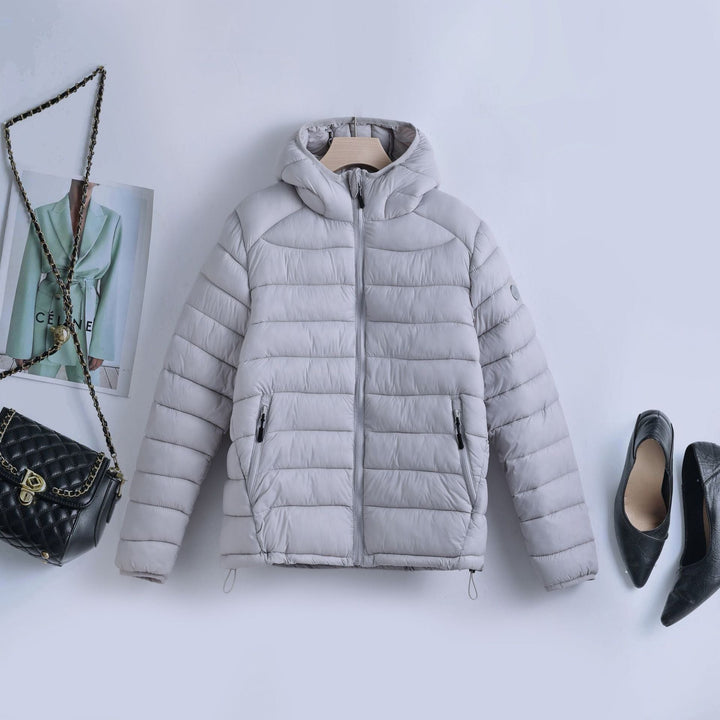 Abrigo de plumas ultraligero acolchado para mujer, con capucha y cordón ajustable en la cintura
