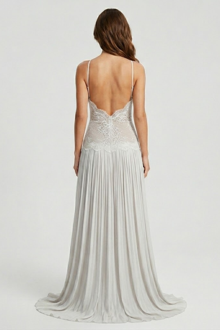 Vestido maxi para mujer con escote halter, top de bustier de encaje, espalda descubierta, falda plisada