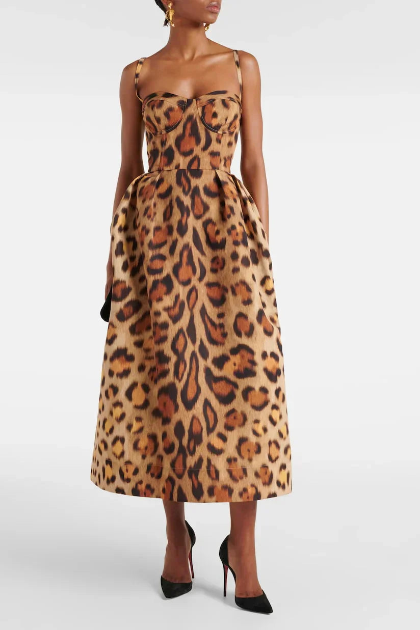 Tiana Vestido Midi Bustier Leopardo