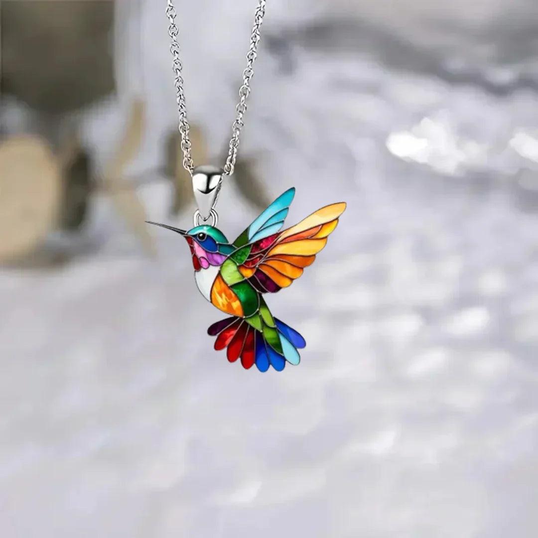 Precioso collar con colibrí y pendientes de regalo