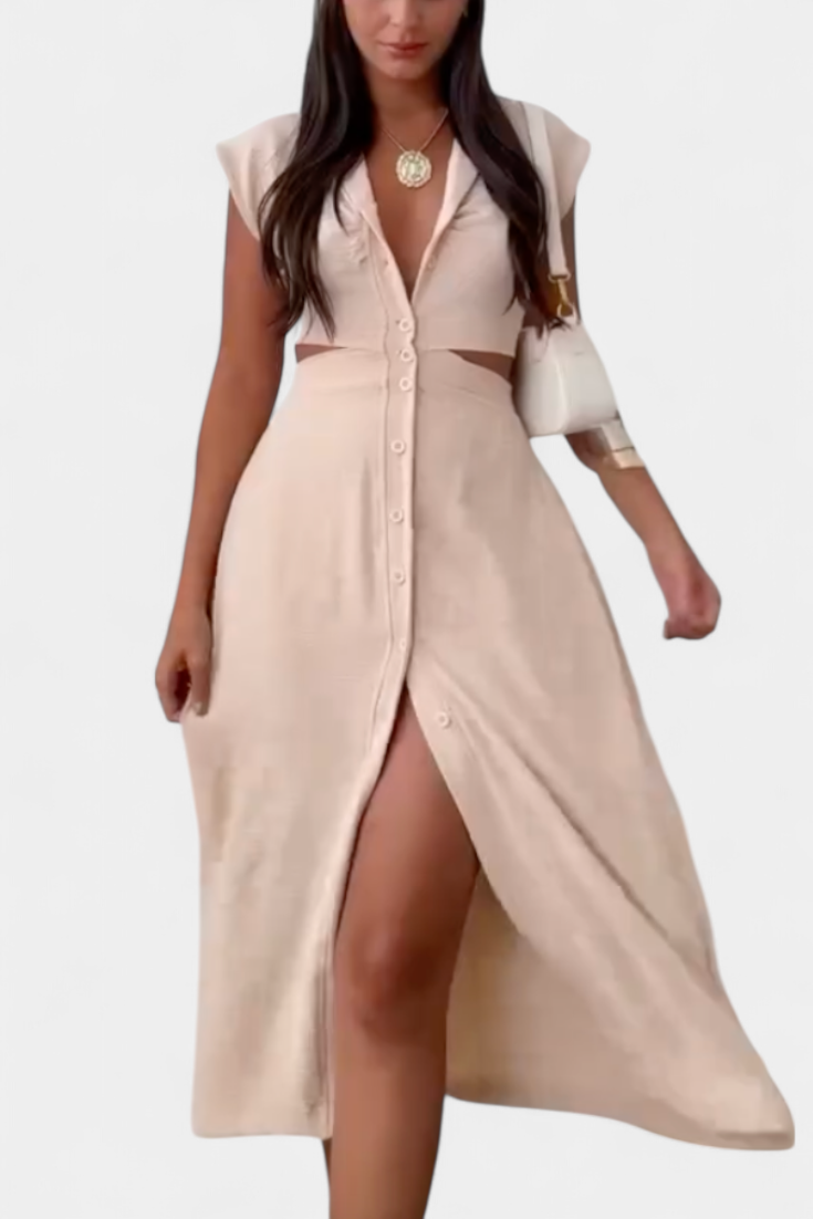 Griselda Vestido Midi con Botones y Cintura Abierta