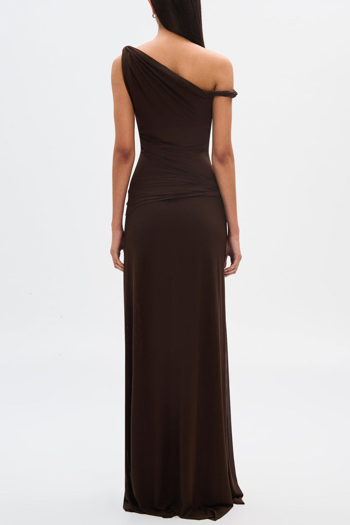 Eranda Vestido Maxi de Malla Drapada Off-Shoulder