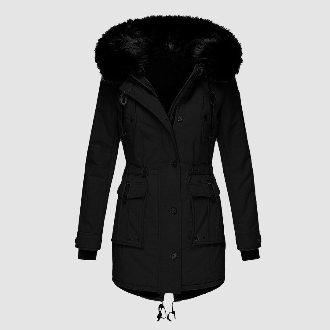 Parka de señora con capucha, botones y bolsillos