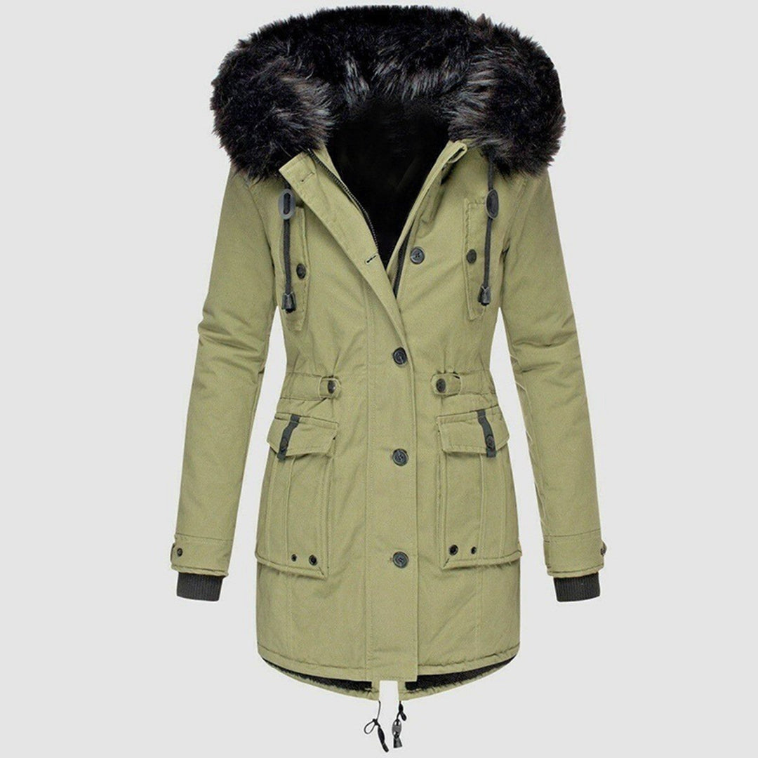 Parka de señora con capucha, botones y bolsillos