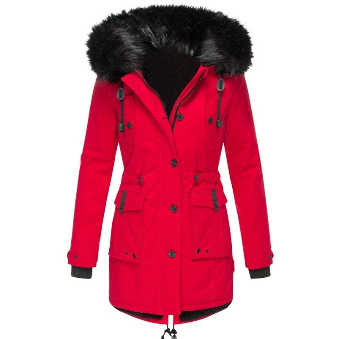 Parka de señora con capucha, botones y bolsillos