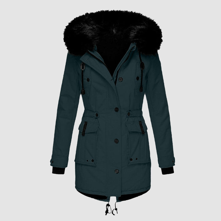 Parka de señora con capucha, botones y bolsillos
