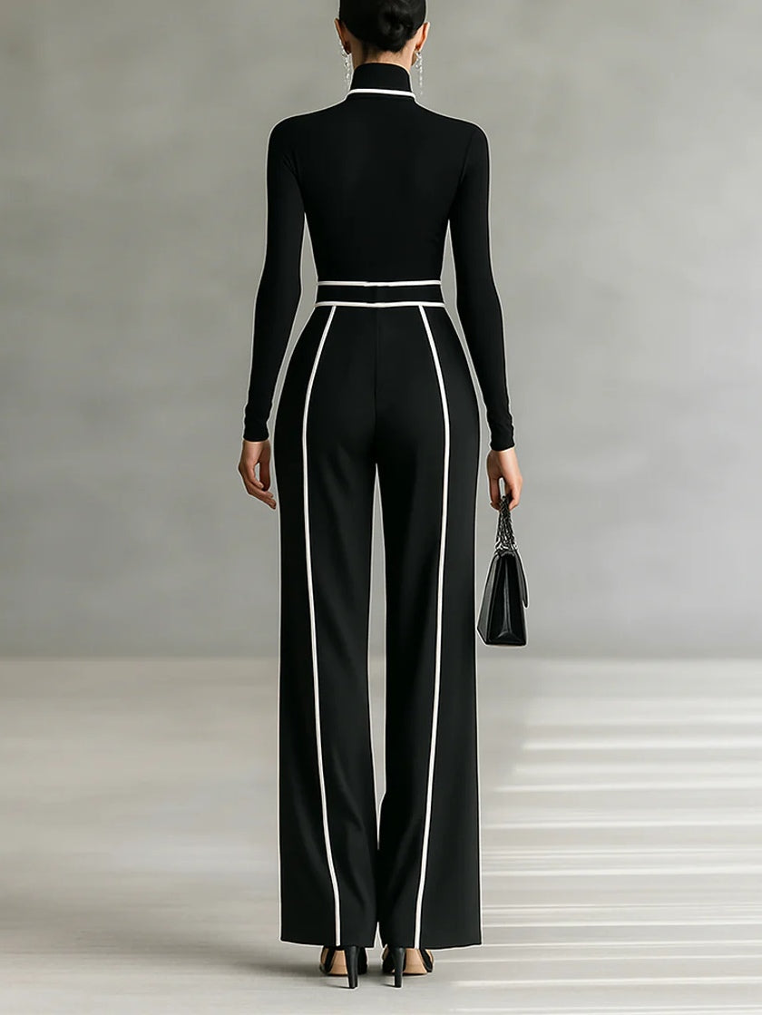 Emma | Conjunto elegante de dos piezas con cuello alto y pantalón ancho