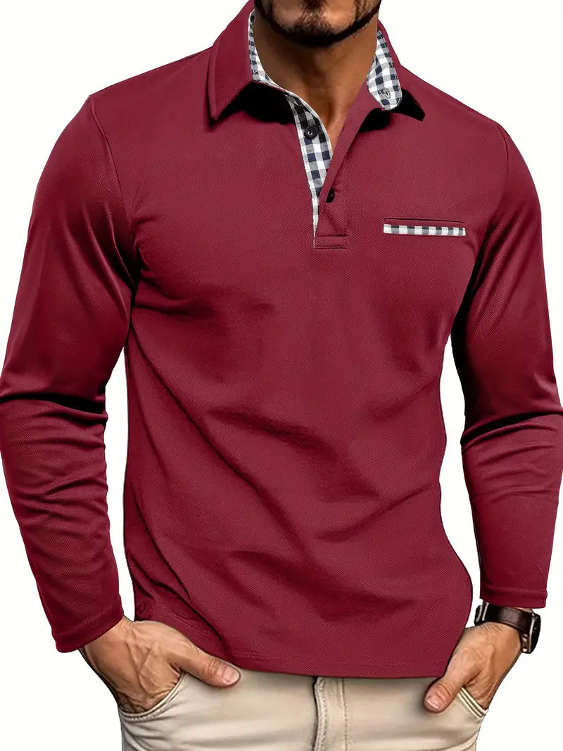 Adrián | Camiseta polo burdeos de manga larga