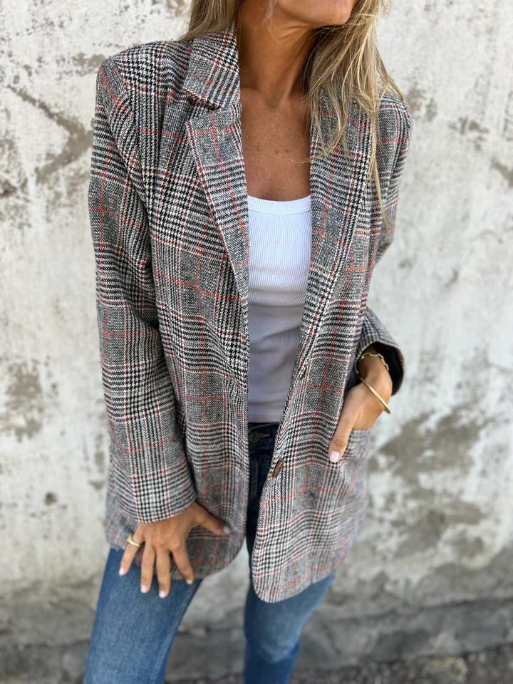 Vittoria - Blazer casual a cuadros con solapas