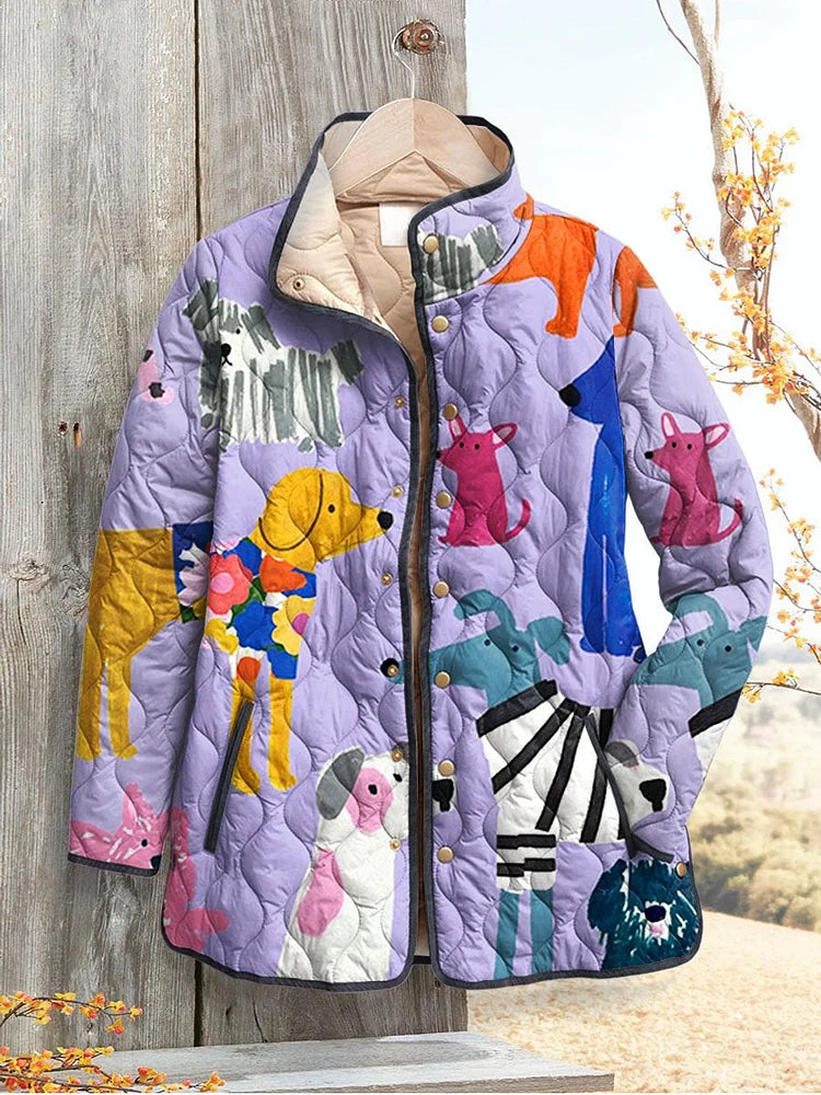 Abrigo femenino de estilo casual con estampado de perros