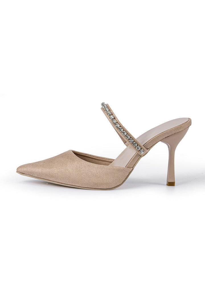Sandalias de tacón alto con punta afilada adornadas con strass