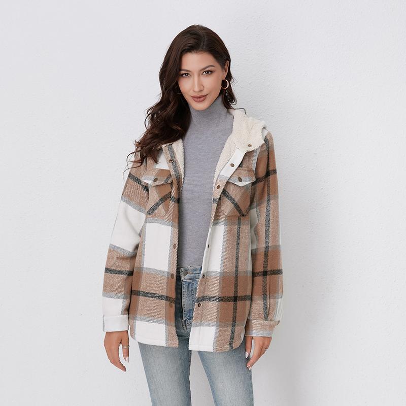 AMELIA™ - Abrigo de franela a cuadros con capucha para mujer, para el otoño y el invierno