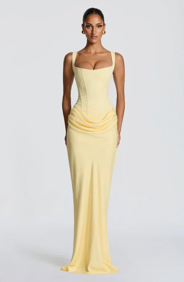 Vestido maxi para mujeres con corsé estructurado y escote cuadrado drapeado