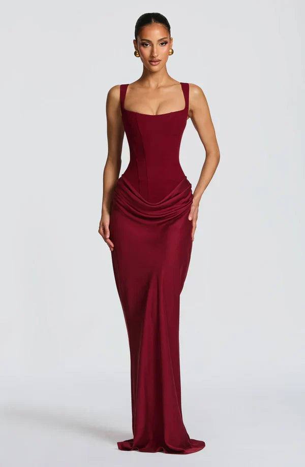 Vestido maxi para mujeres con corsé estructurado y escote cuadrado drapeado