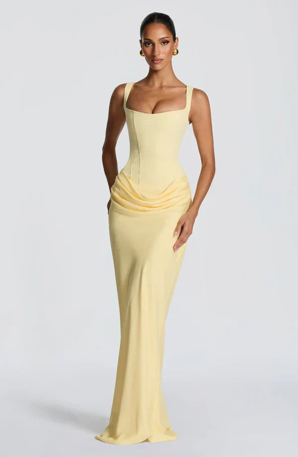 Vestido maxi para mujeres con corsé estructurado y escote cuadrado drapeado