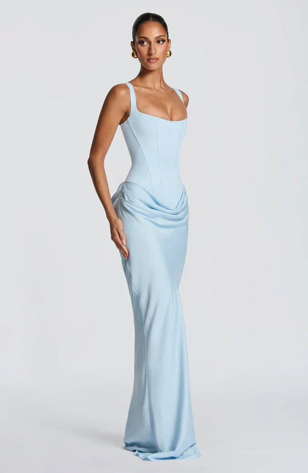 Vestido maxi para mujeres con corsé estructurado y escote cuadrado drapeado