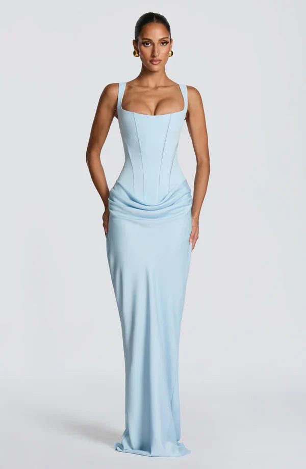 Vestido maxi para mujeres con corsé estructurado y escote cuadrado drapeado