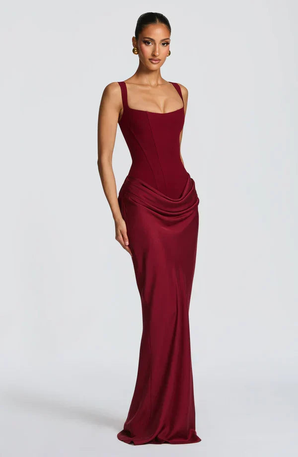 Vestido maxi para mujeres con corsé estructurado y escote cuadrado drapeado