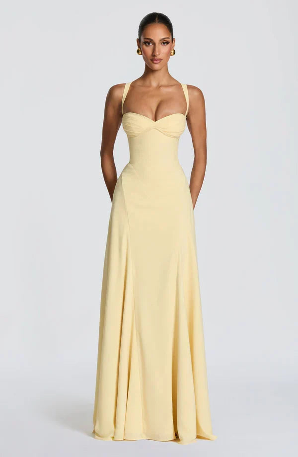 Vestido maxi para mujeres con tirantes delgados, espalda con cordones y escote corazón