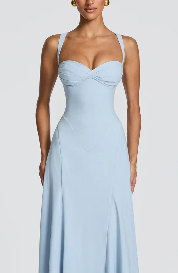 Vestido maxi para mujeres con tirantes delgados, espalda con cordones y escote corazón