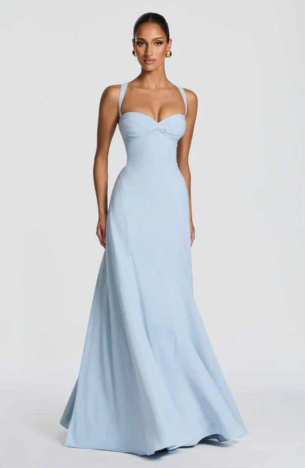 Vestido maxi para mujeres con tirantes delgados, espalda con cordones y escote corazón
