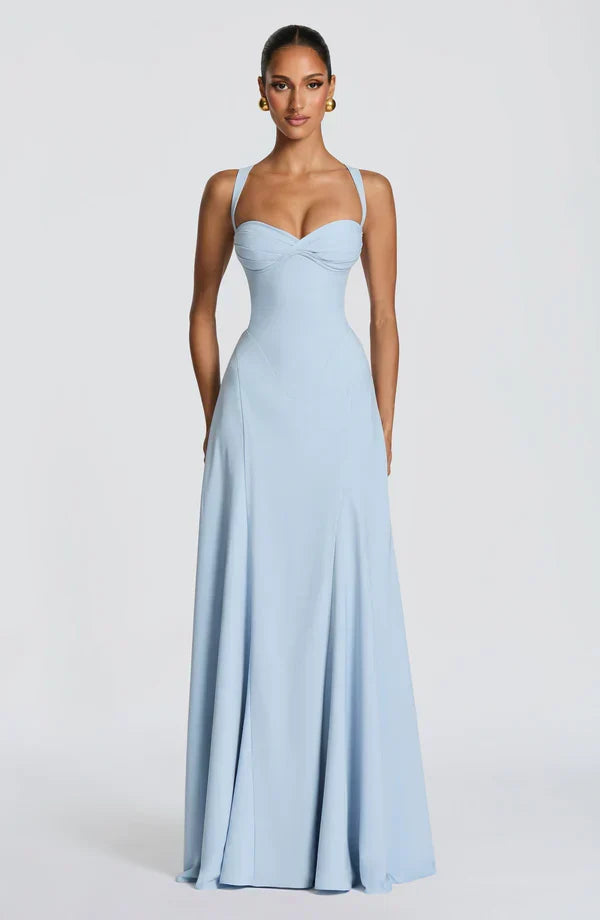 Vestido maxi para mujeres con tirantes delgados, espalda con cordones y escote corazón