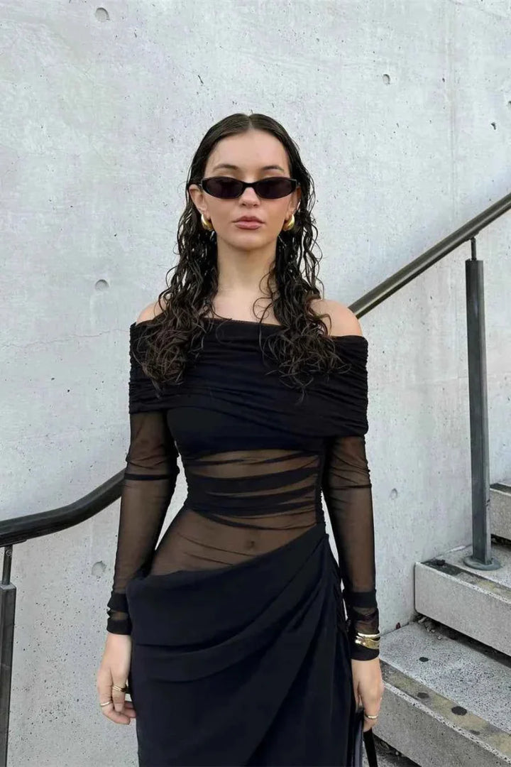 Maxi vestido de malla recortada