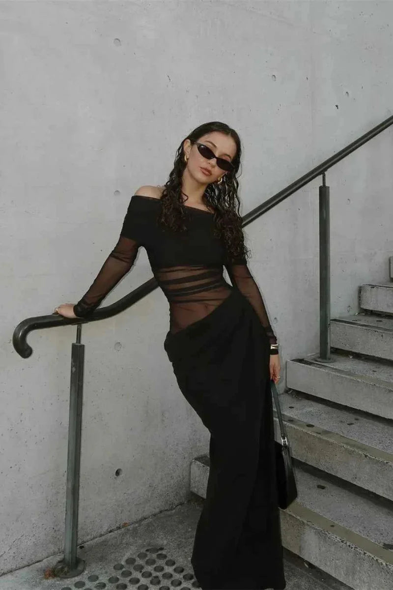 Maxi vestido de malla recortada