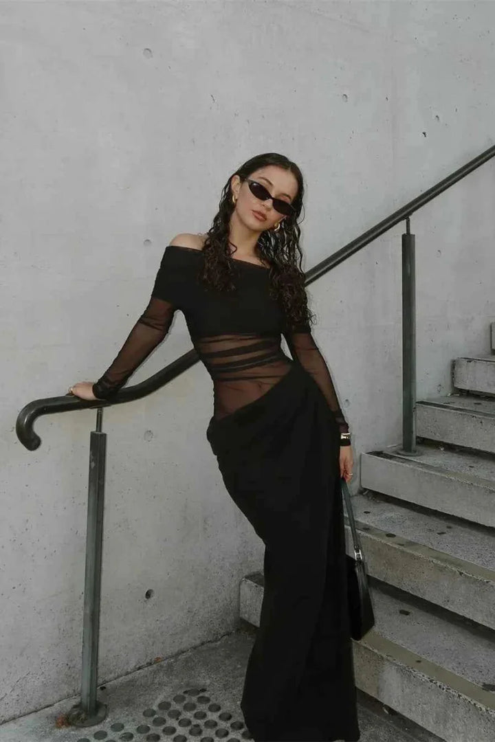 Maxi vestido de malla recortada