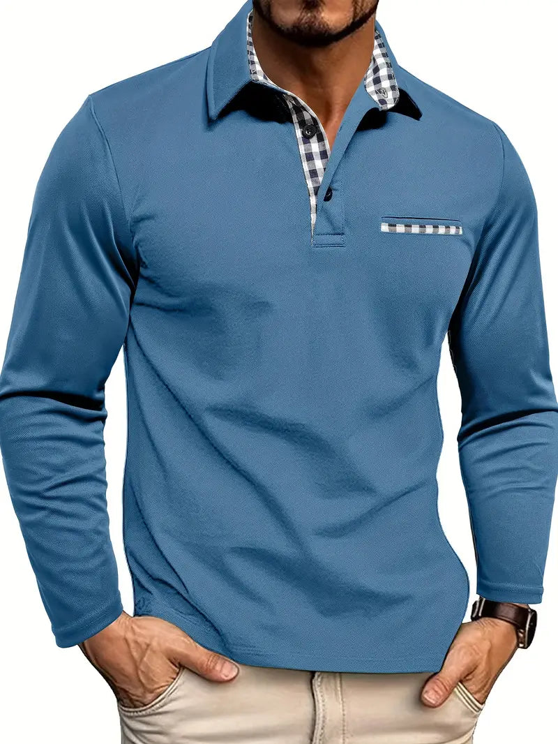 Adrián | Camiseta polo azul de manga larga