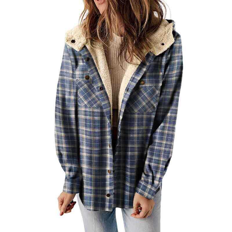 AMELIA™ - Abrigo de franela a cuadros con capucha para mujer, para el otoño y el invierno