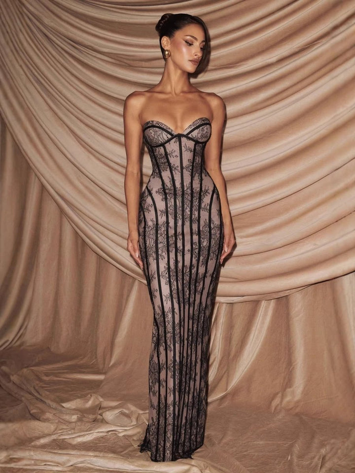 Elegantes Corsagen Maxikleid Figurbetont